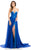 Johnathan Kayne - 7076 Crystal Accented A-line Dress in Blue