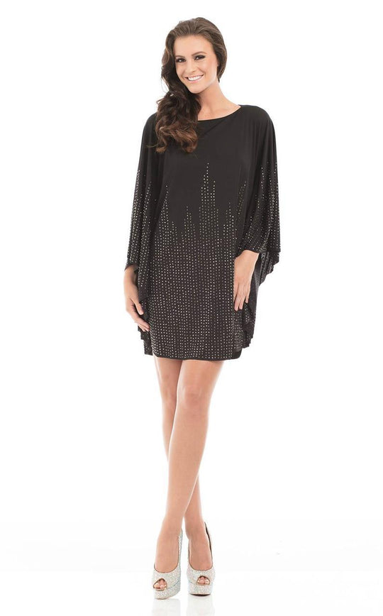 Johnathan Kayne - 7078 Sequined A-line Dress with Long Sleeves in Black