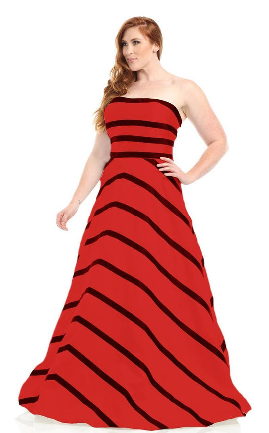 Johnathan Kayne - 6034K Strapless Striped Taffeta Gown in Red and Black