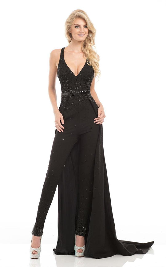Johnathan Kayne - 7106 Beaded V-neck Jumpsuit in Black