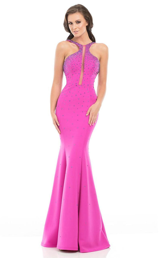 Johnathan Kayne - 7108 Bedazzled Halter Mermaid Dress in Purple