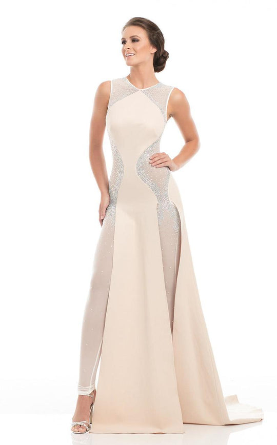 Johnathan Kayne - 7113 Sleeveless Shimmering Evening Gown in Neutral