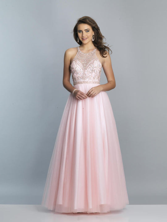 Dave & Johnny - A7617 Embellished Halter Neck Ballgown In Pink