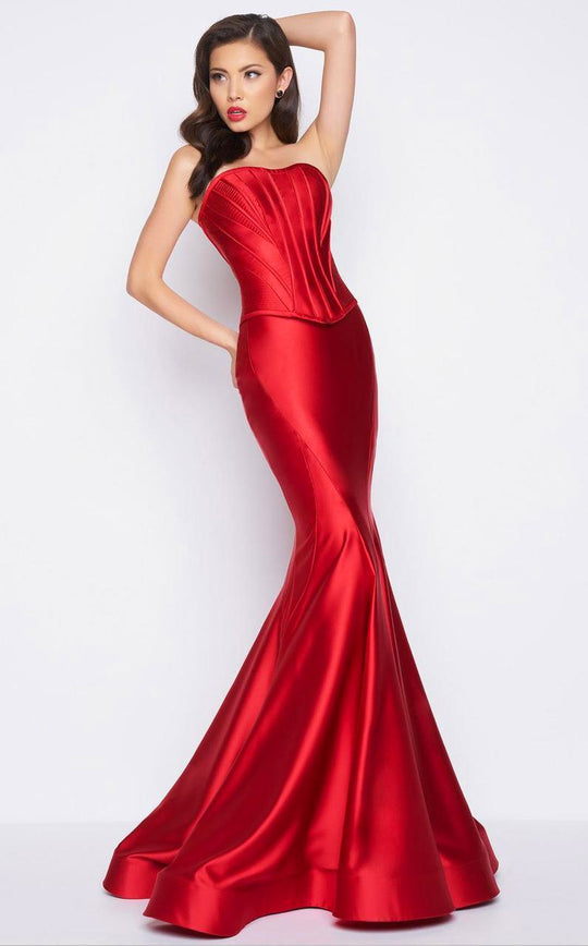 Mac Duggal Black White Red - 85595 Two-Piece Satin Sensation Long Gown In Red