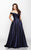 Milano Formals - Ruched Off Shoulder Long Dress in Navy E2046  in Blue