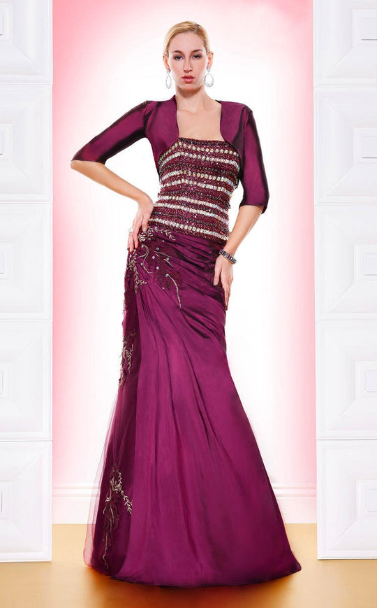 MNM Couture - 7635W Strapless Bejeweled Evening Gown with Bolero In Purple