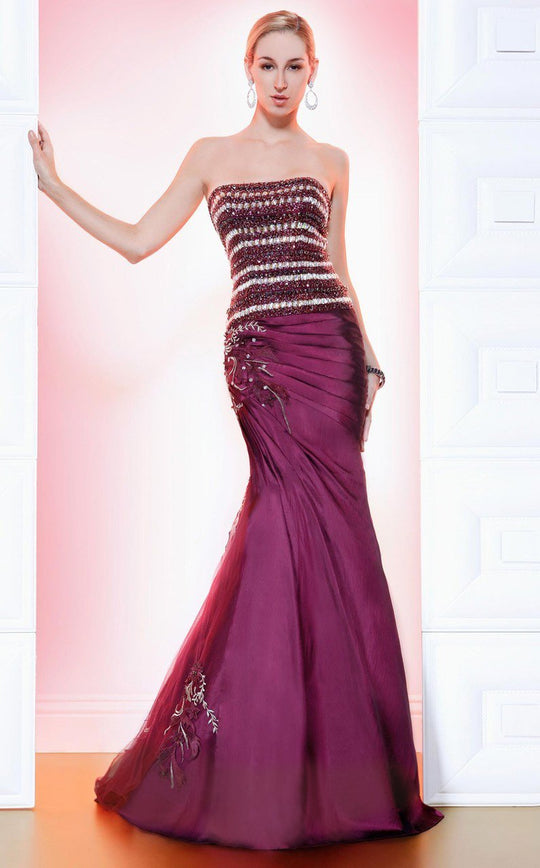 MNM Couture - 7635 Bejeweled Strapless Trumpet Gown  in Red