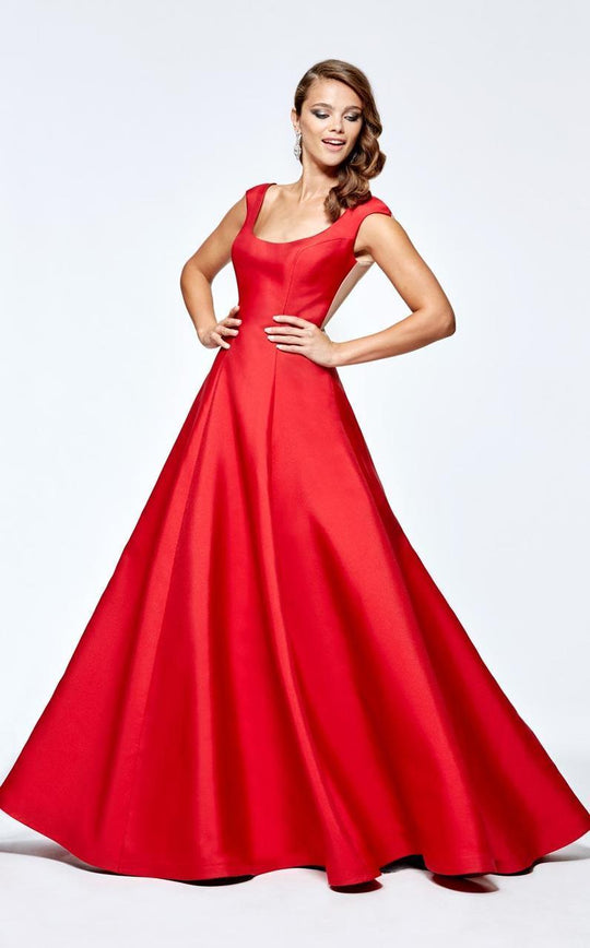 Tarik Ediz - 93127 Jewel Ornate Scooped Taffeta Gown In Red