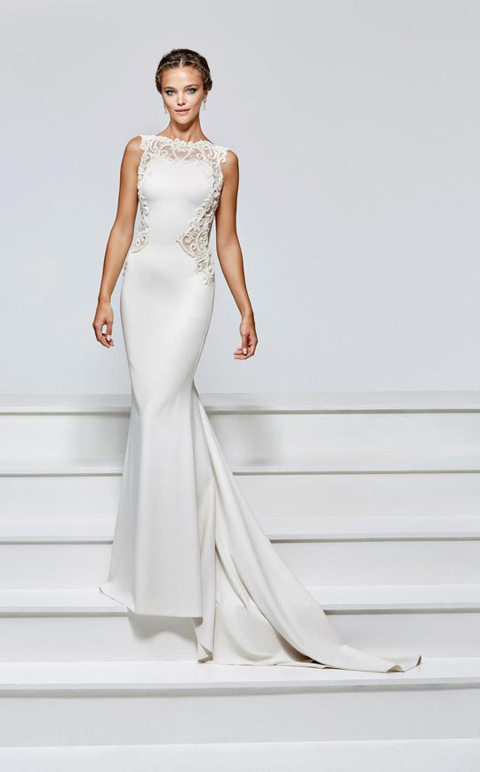 Tarik Ediz - Embellished Sheath Gown 93131 in White