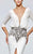 Tarik Ediz - Jeweled V-Neck Sheath Gown 93155 in White