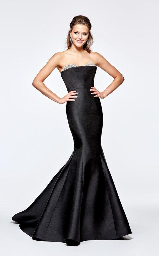 Tarik Ediz - Bejeweled Sweetheart Long Gown 93161 in Black