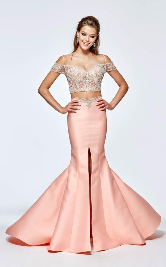 Tarik Ediz - 93178 Two Piece Beaded Lace Mermaid Gown In Pink