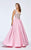 Tarik Ediz - Richly Beaded Pattern Bodice V-Neck Gown 93181 in Pink