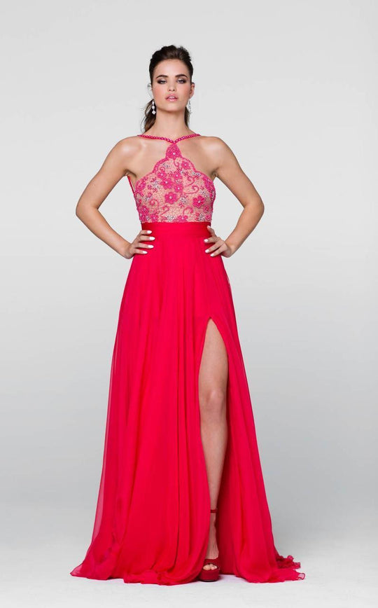 Tarik Ediz - Jeweled Halter Neck Dress 50088 in Red