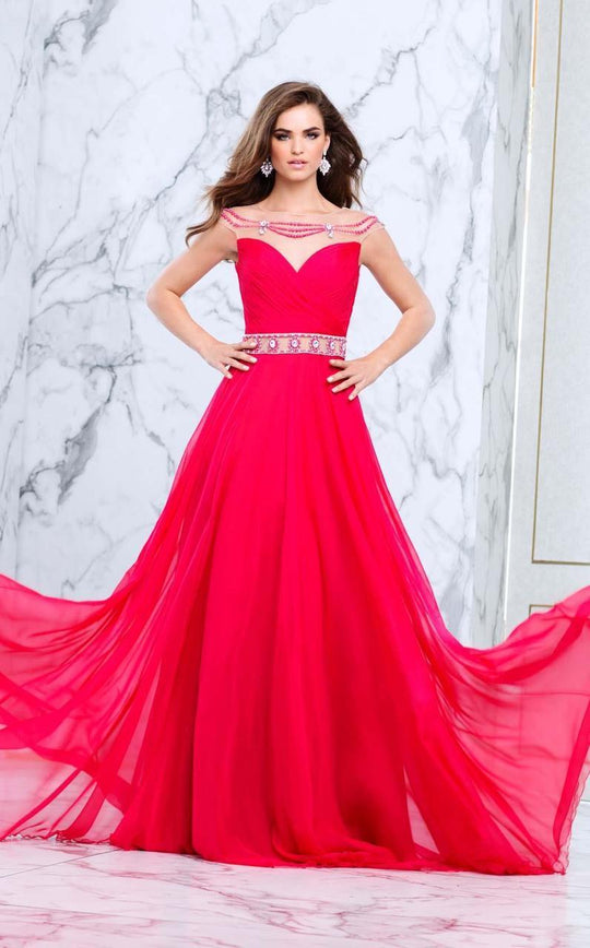 Tarik Ediz - Bejeweled A-line Gown 50091 in Red