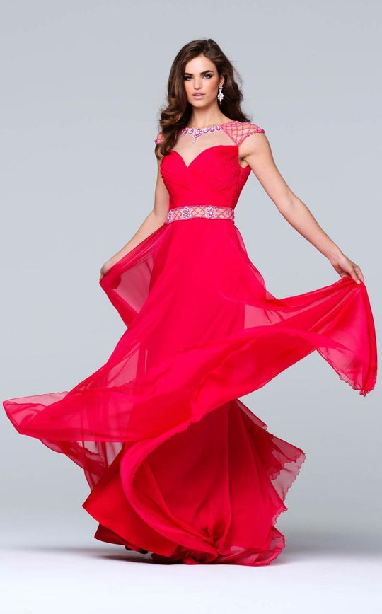Tarik Ediz - Bejeweled Illusion Bateau Neck Dress 50094 in Red