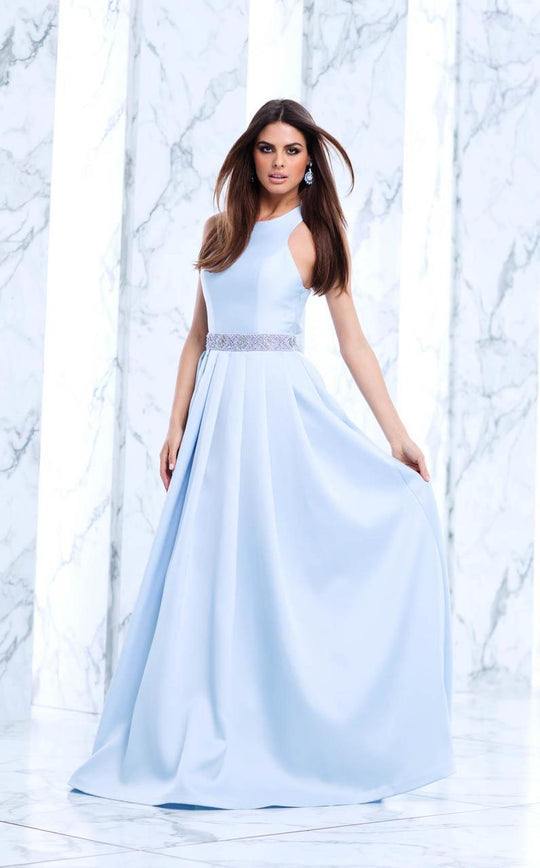 Tarik Ediz - Halter Neck A-line Dress 50100 in Blue