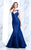 Tarik Ediz - Asymmetric Neck Mermaid Dress 50106 in Blue