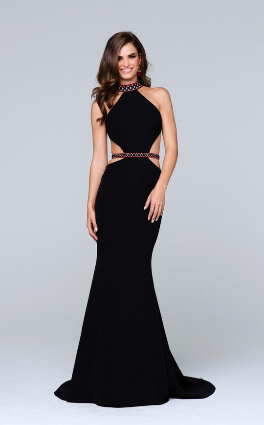 Tarik Ediz - Ornate Halter Neck Long Dress  50115 in Black