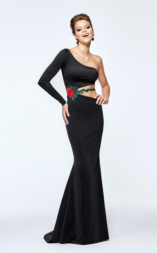 Tarik Ediz - Asymmetric Neck Mermaid Dress 93101 in Black
