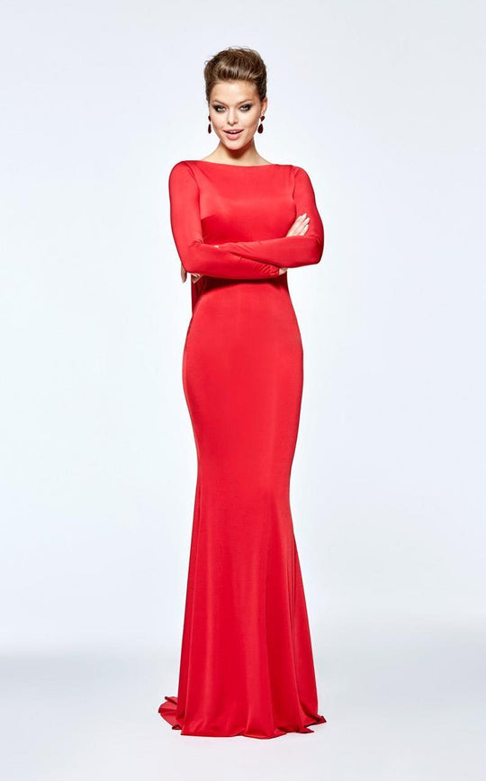 Tarik Ediz - Embellished Long Sleeve Dress 93105 in Red