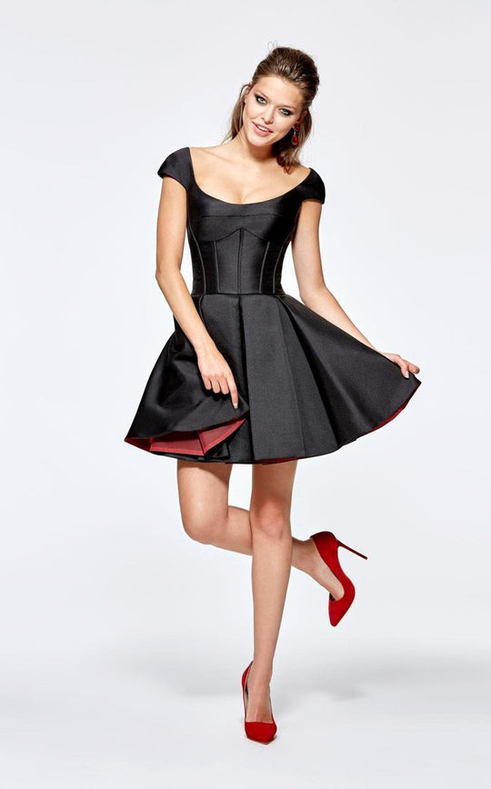 Tarik Ediz - 93106 Cap Sleeve Rosette Bustier Dress In Black