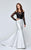 Tarik Ediz - Two-Toned Off-Shoulder Long Gown 93116 in White and Black