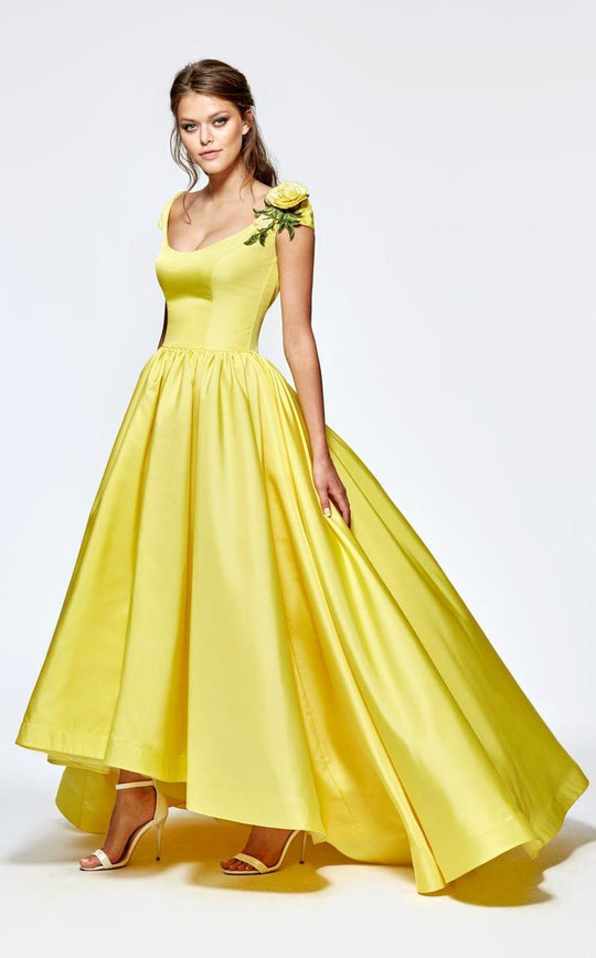 Tarik Ediz - Scoop Neck Ballgown 93141 in Yellow