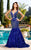 MNM Couture - 7662W Embellished Plunging V Neck Trumpet Gown In Blue