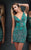 MNM Couture - 7662S Bejeweled Deep V-neck Sheath Dress  in Blue