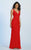 Dave & Johnny - A5022 Scalloped Plunging V-Neck Lace Gown in Red