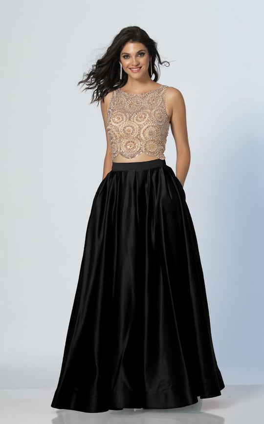 Dave & Johnny - A5268 Two-Piece Ornate Scalloped Hem Gown in Black