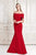 Alexander by Daymor - 767 Draping Ribbon Paneled Off Shoulder Gown In Red