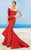 MNM Couture - 2344 Peplum Fantasy Asymmetric Mermaid Gown in Red