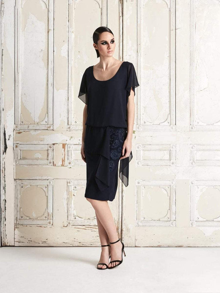 Daymor Couture - 768 Short Draped Sleeve Cocktail Dress In Blue