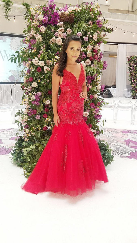 Dave & Johnny - A7700 Sequin Embellished Mermaid Long Prom Dress In Red