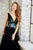 Angela and Alison - Floral Applique V-Neck Long Evening Gown 771014 in Black