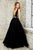 Angela and Alison - Floral Applique V-Neck Long Evening Gown 771014 in Black