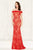 Angela and Alison - Off Shoulder Full Lace Overlay Long Prom Dress 771019 in Red and Neutral