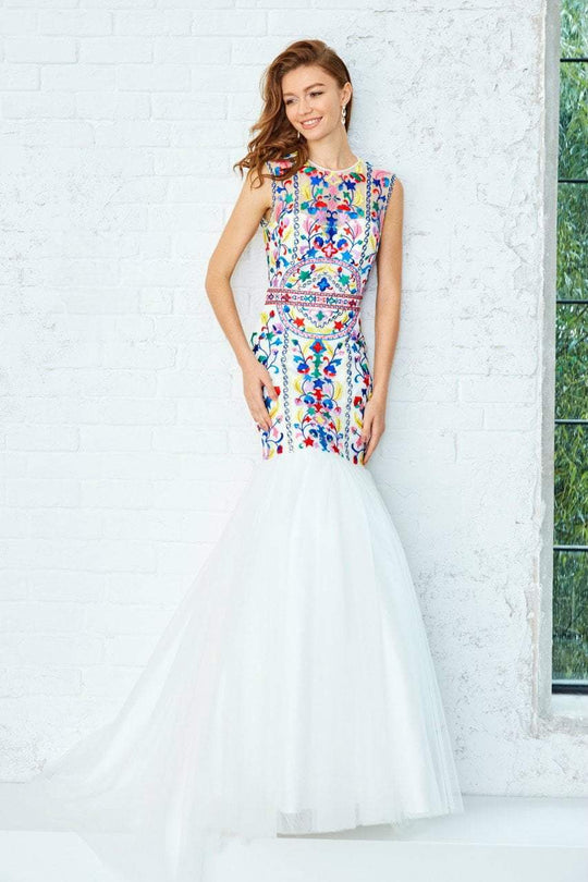 Angela and Alison - Multi-colored Embroidery Detailed Mermaid Gown 771023