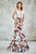 Angela and Alison - Floral Print V-Neck Cutout Long Evening Gown 771030 in White