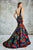 Angela and Alison - Floral Print V-Neck Cutout Long Evening Gown 771030 in Black