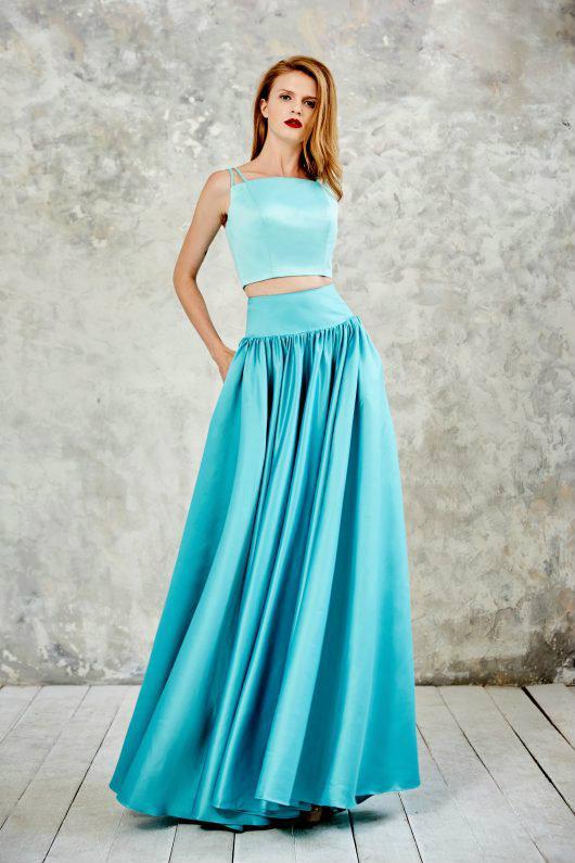 Angela and Alison - Lustrous Two Piece Long Pleated Evening Gown 771078 in Green