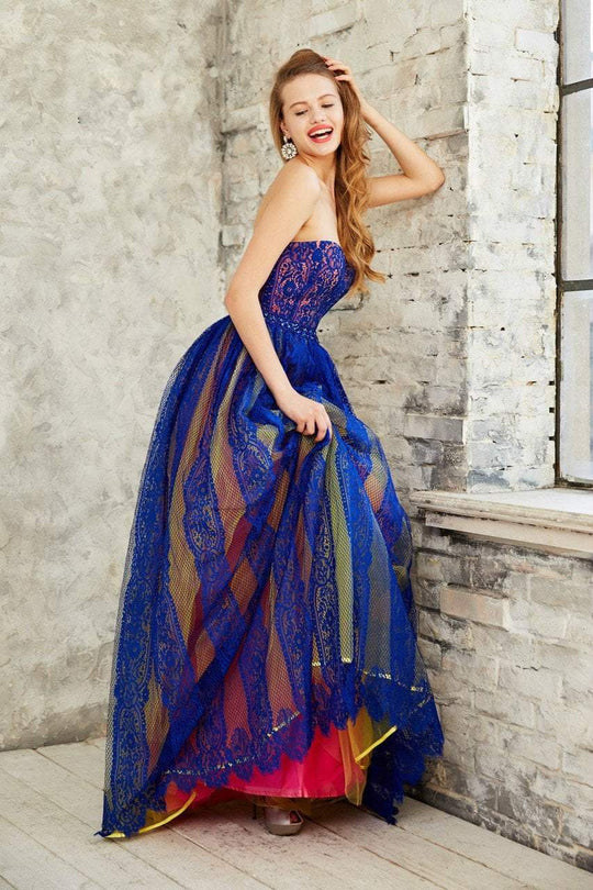 Angela and Alison - Charming Laced and Tulle Strapless Ball Gown 771091 in Blue