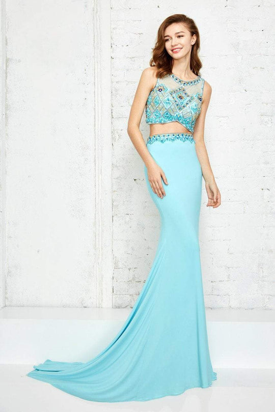 Angela and Alison - Exquisite Beaded Illusion Jewel Neck Two-Piece Jersey Dress 771095 in Blue