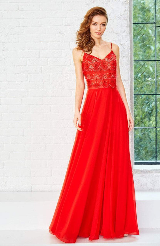 Angela and Alison - Sleeveless Beaded and Laced V-Neck Long Chiffon A-line Dress 771117