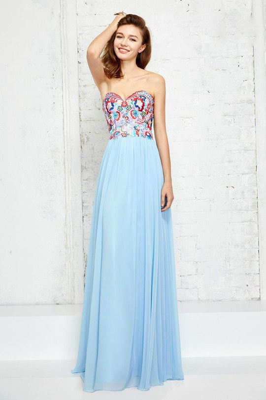 Angela and Alison - 771130 Strapless Embroidered Sweetheart Chiffon Dress in Blue