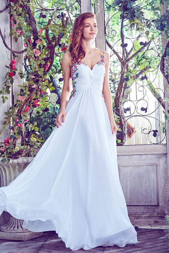 Angela and Alison - Daring Multi-Colored Embroidery Sweetheart A-line Chiffon Dress 771141 in White