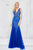 Angela and Alison - Laced and Beaded Deep V Neck Fit and Flare Gown 771142 in Blue