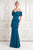 Alexander by Daymor - 771 Off Shoulder Striped Paneled Sheath Gown In Blue and Green